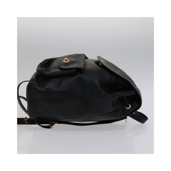 Pre Loved Coach Leather Backpack with Drawstring Unisex Black - Picture 4 of 8